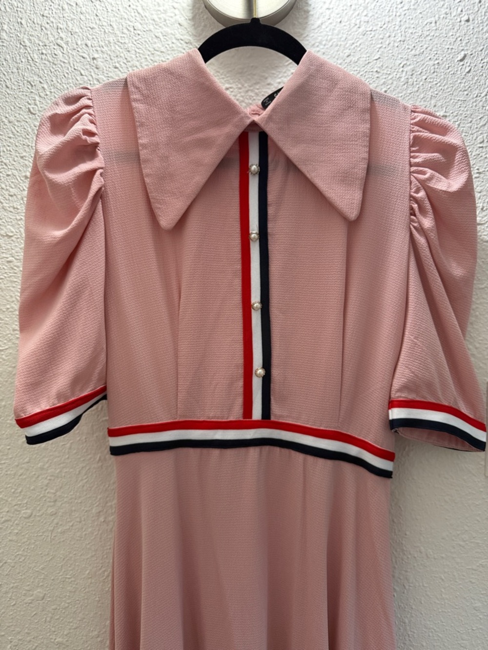 Vintage Pink Dress with Nautical Trim